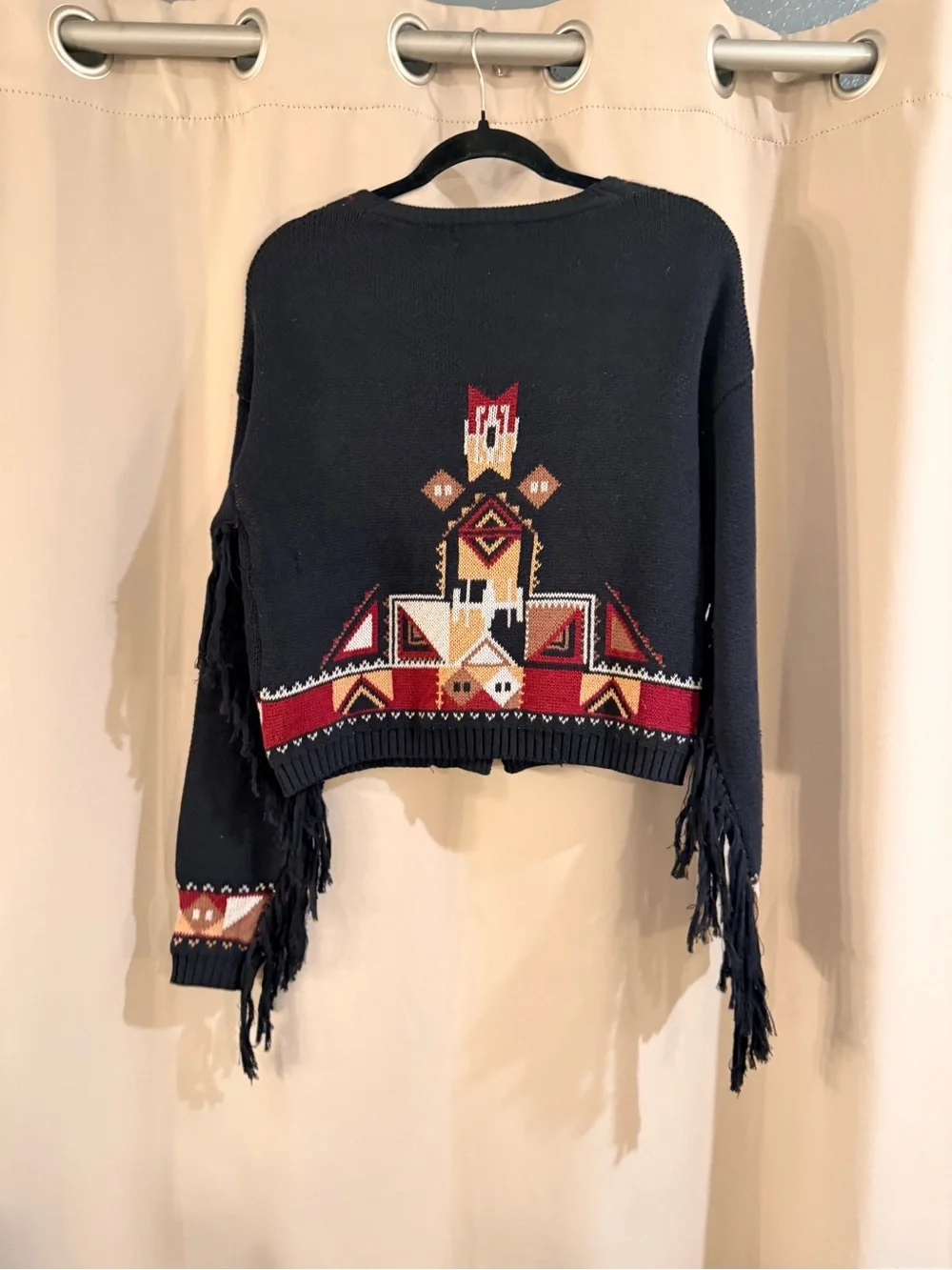 Fate Fringe Cardigan with Burgundy and Tan Accents